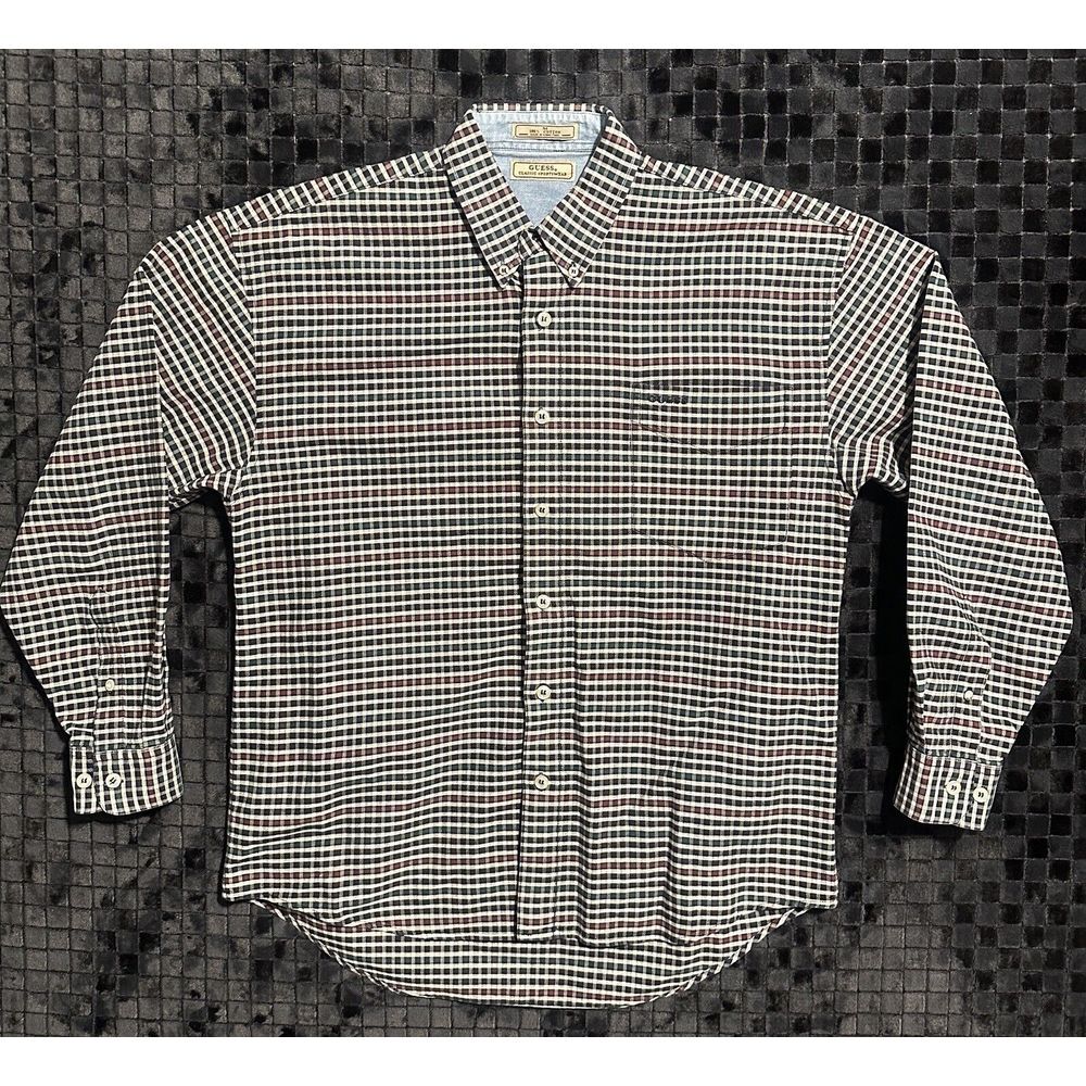 Guess Dress Shirt Men's Size M Button Up Long Sleeve Cotton Casual 90s Hong Kong